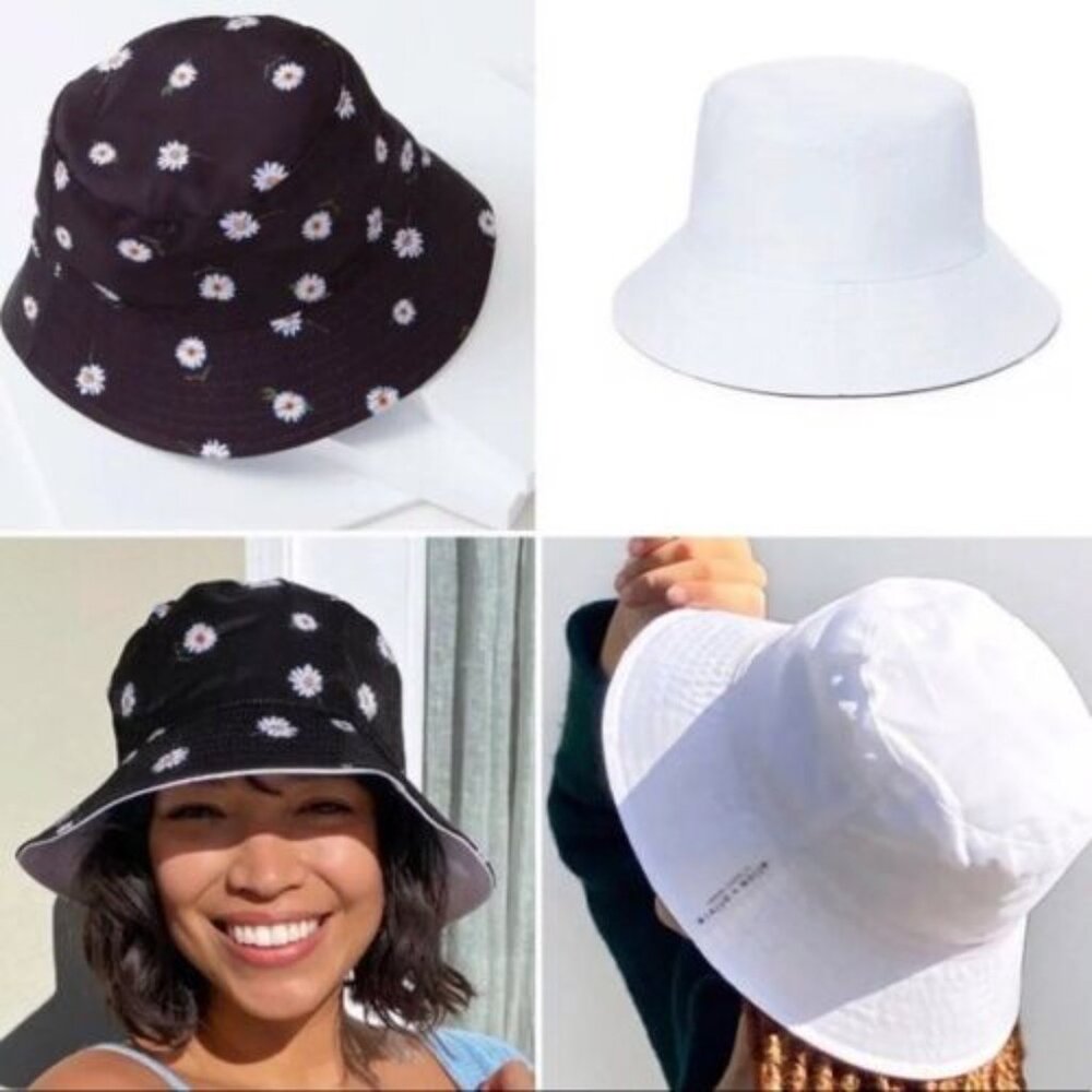ALICE + OLIVIA FABFITFUN REVERSIBLE BUCKET HAT DAISY PRINT SUMMER BEACH VACATION